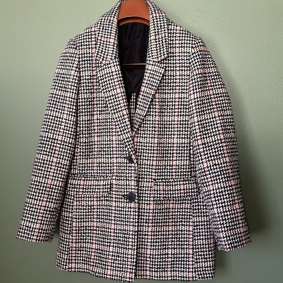 Women Sz S/P wool blend houndstooth print business casual attractive blazer coat - Picture 3 of 15